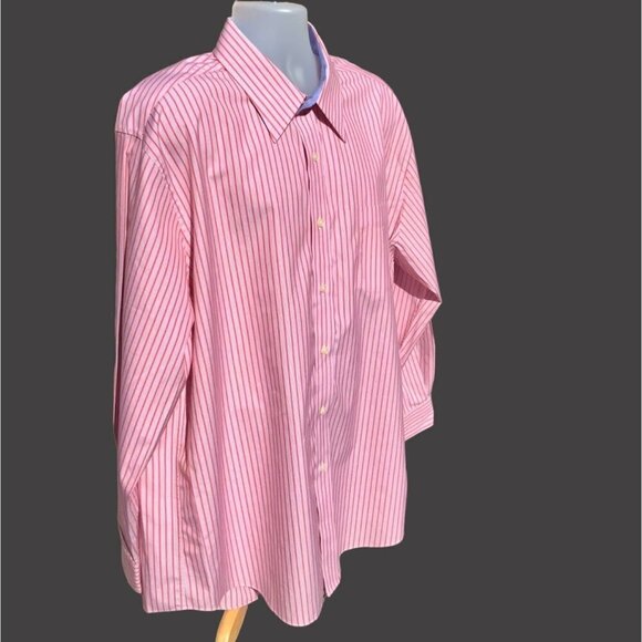 W.H. BELK WEAR PERFECT RED STRIPED LONG SLEEVE BUTTON DOWN COTTON SHIRT SIZE 2XL - Picture 6 of 7